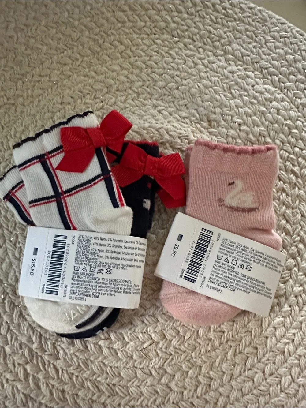 Janie and Jack Pink Swan and Navy Patterned Baby Socks - 3 Pack NWT